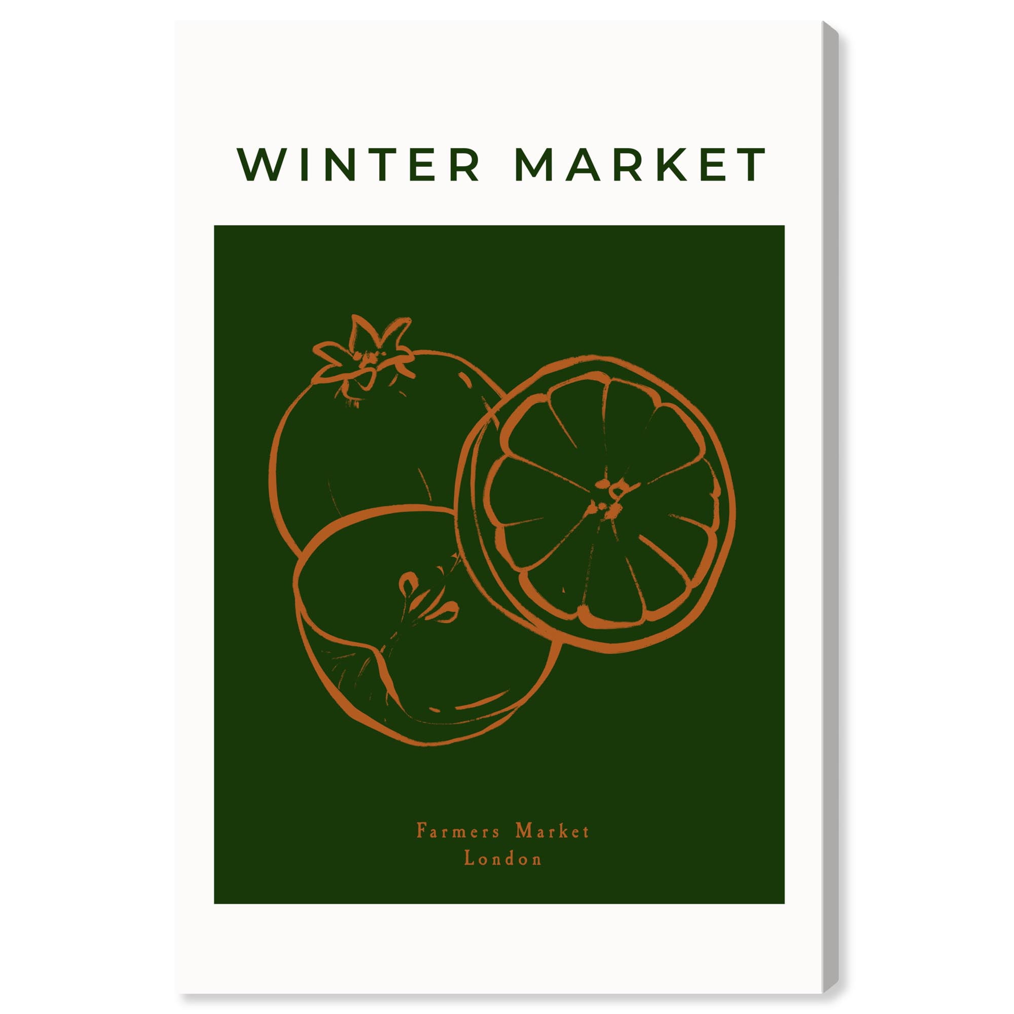 Winter Market Fruits Green and Orange Canvas Print, 15" x 10"