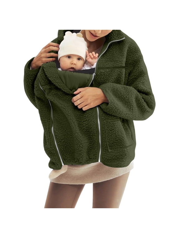 Winter Maternity Clothes Maternity Winter Coat Baby Wearing Jacket Women Winter Warm Fleece Maternity Coats Full Zip 3 In 1 Babywearing Jackets Pregnancy Clothes, Army Green-XXL