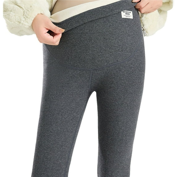 Winter Maternity Leggings, Fleece Lined Thermal Pants High Waist Over The Bump Support | Adjustable Belly Band