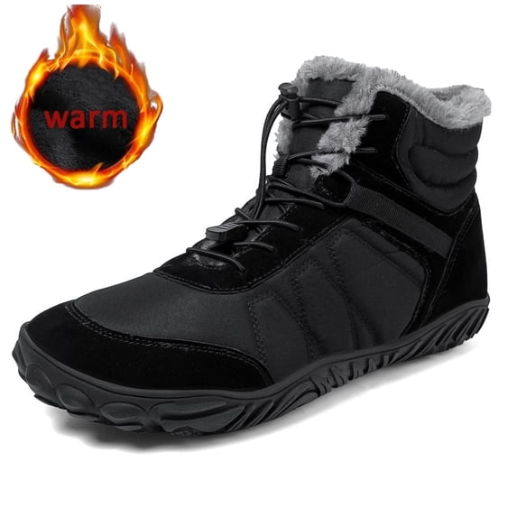 Winter Men Ankle Snow Boots Outdoor Waterproof Non Slip Shoes for Men barefoot snow boots Warm Plush Hiking Shoes Plus Size (Black,37)