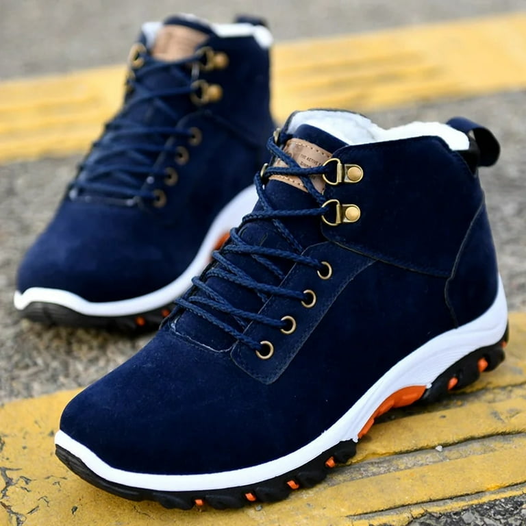 Winter Men Boots New Warm High Top Shoes Anti Slip Snow Boots Plush Casual Shoes Fashion Black Cowboy Boots Versatile Men Shoes Blue 41 Walmart