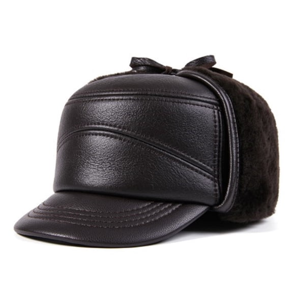 Winter Men Hat F-ur Genuine Leather Cap Sheepskin F-ur Warm Bomber Hats Plus Velvet Fluff Earmuffs Caps Cold Proof Ski Cap ,Fashion