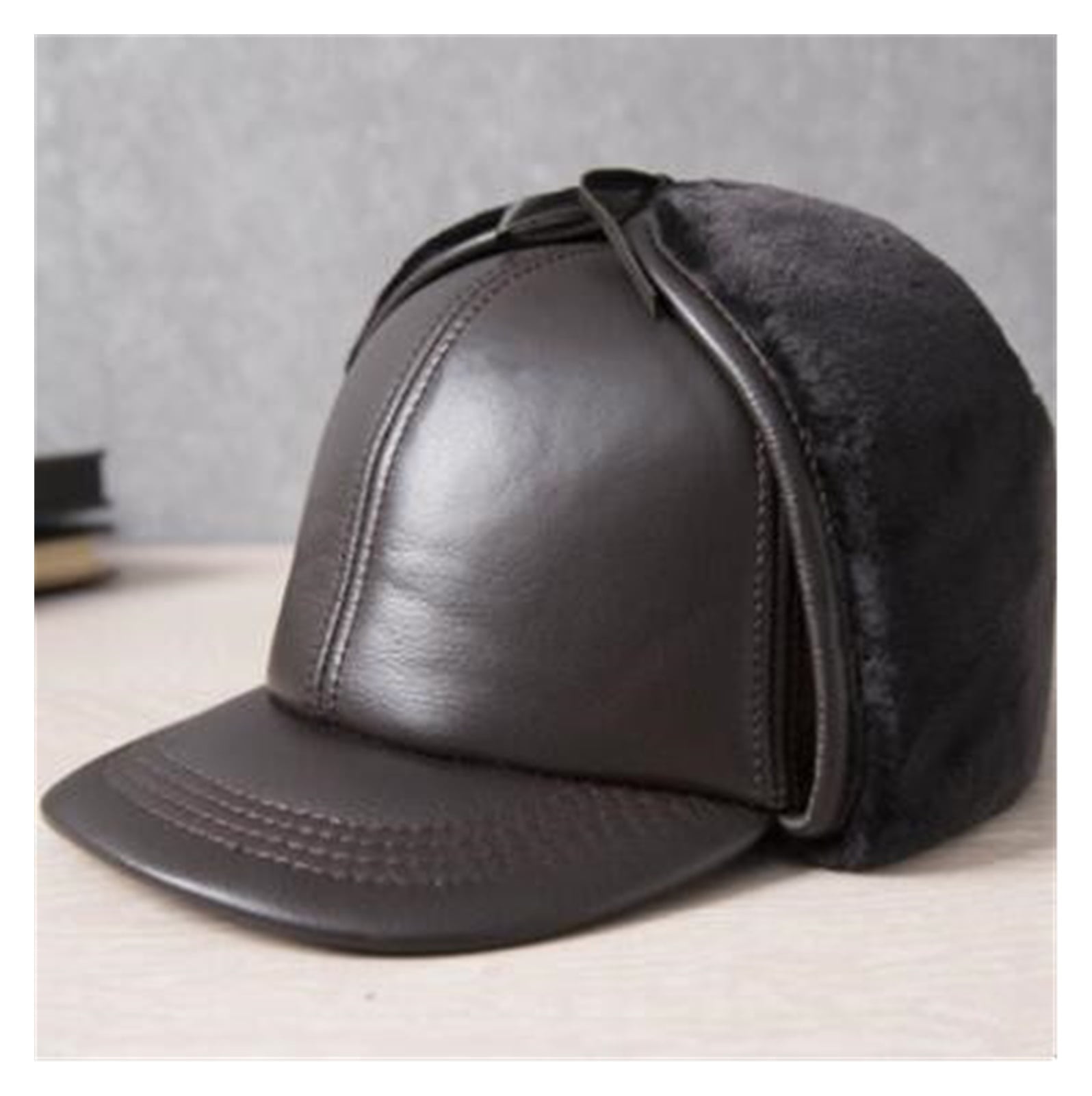 Winter Men Hat F-ur Genuine Leather Cap Sheepskin F-ur Warm Bomber Hats ...