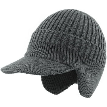 Winter Men Hat Knit Cable Visor Beanie with Fleece Lining Newsboy Cap with Brim for Outdoor Sport