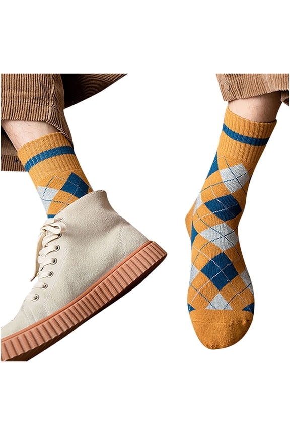 Winter Men Socks Diamond Lattice Terry Middle Tube Stocking