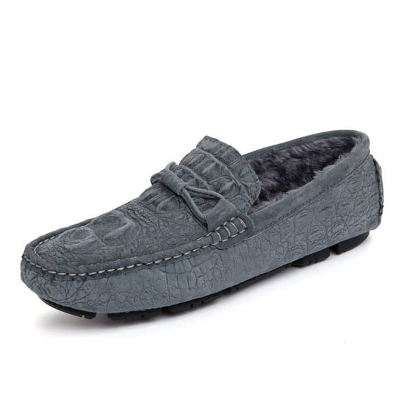 Winter Men's Casual Loafers Slip On Outdoor Fuzzy Furry Loafers Leather Warm Comfortable Shoes Male Driving Shoes Moccasins Classic Penny Loafer Flats Boat Shoes