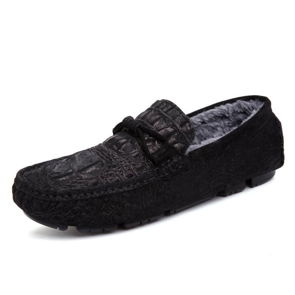 Winter Men's Casual Loafers Slip On Outdoor Fuzzy Furry Loafers Leather Warm Comfortable Shoes Male Driving Shoes Moccasins Classic Penny Loafer Flats Boat Shoes