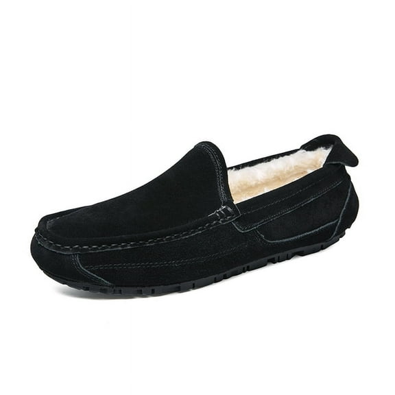 Winter Men's Casual Loafers Slip On Outdoor Fuzzy Furry Loafers Leather Warm Comfortable Shoes Male Driving Shoes Moccasins Classic Penny Loafer Flats Boat Shoes