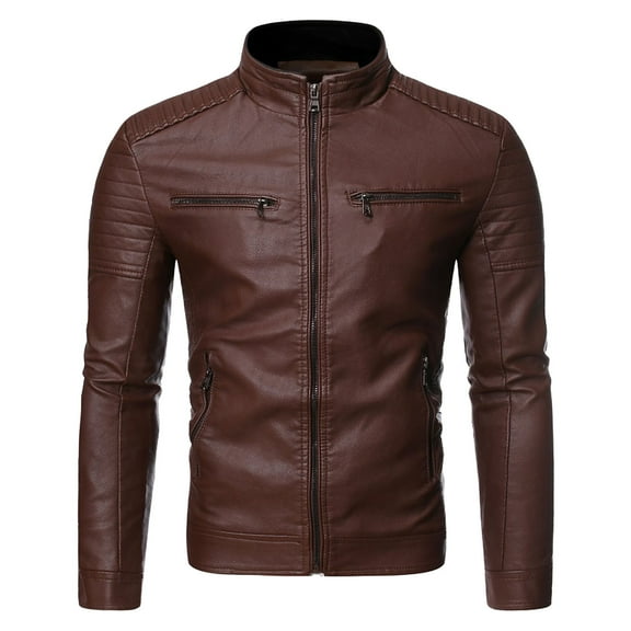 Winter Men's Casual Stand Collar Motorcycle Leather Coat