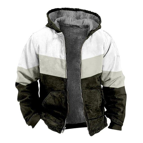 Winter Men's Color Block Pattern 3D Print Digital Print Hooded Sweatshirt Brown Padded Jacket