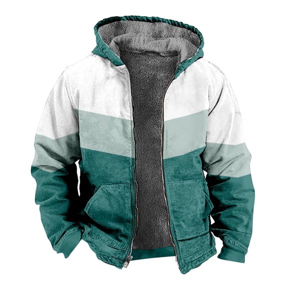 Winter Men's Color Block Pattern 3D Print Digital Print Hooded Sweatshirt Brown Padded Jacket