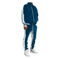 thumbnail image 1 of Winter Men's Contrast Colour Suits Velvet Lapel Casual Style Sportswear Suit Blue,L, 1 of 1