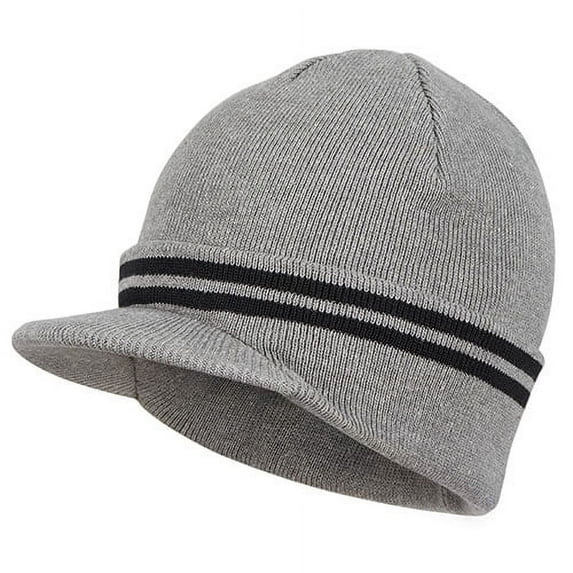 Winter Men's Knit Cap with Brim, Warm Thick Beanie Hat for Outdoor, Acrylic Cotton Winter Hat for Men by Willingland