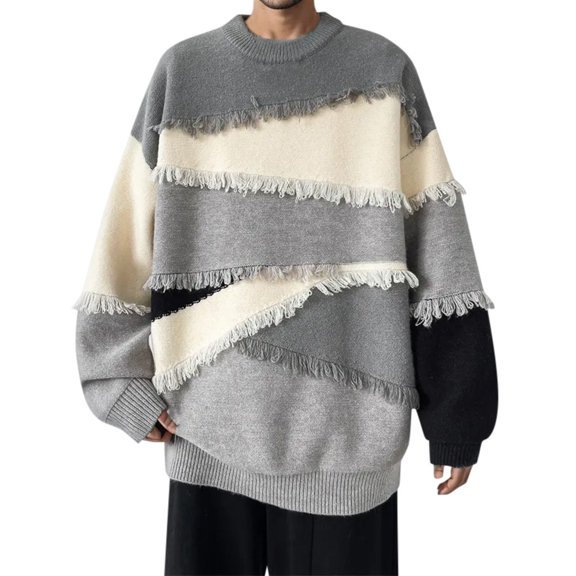 Winter Men's Oversized Knit Sweater Coat Soft Warm Sheep Wool Blend Fringe Detail Loose Fit Casual Outerwear
