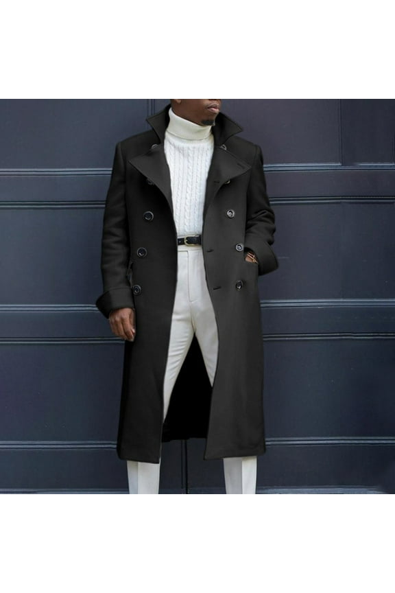 Winter Men's Solid Color Single-faced Wool Overcoat Double-breasted Extended Coat Black L