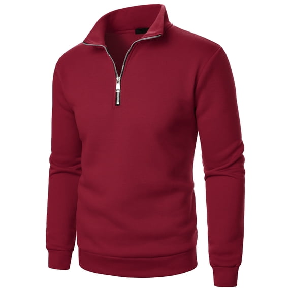 Winter Men's Sweatshirts Quarter Zip Pullover Running 1/4 Zip Long Sleeve Fall Sweaters Wine L