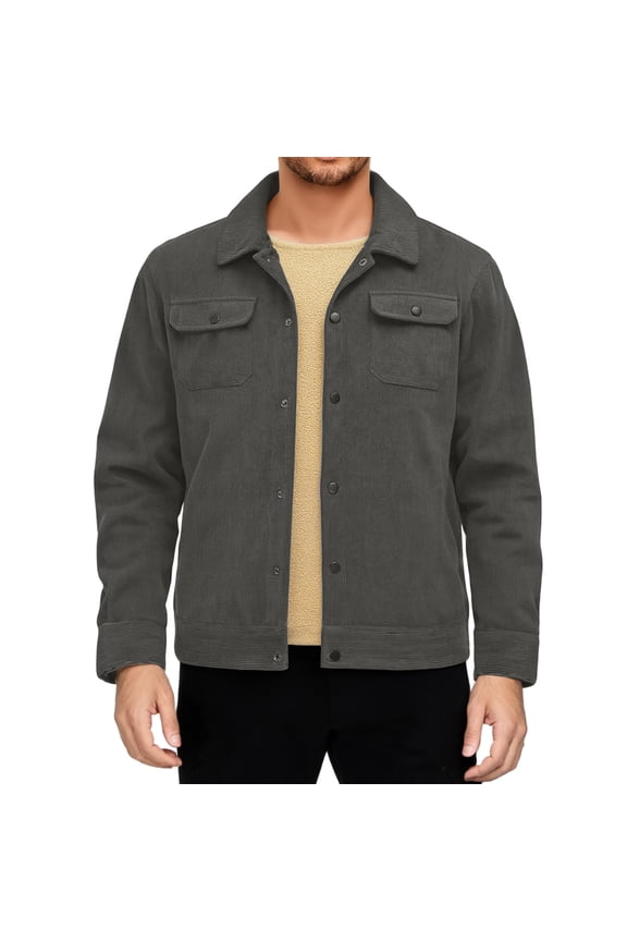 Winter Men's Thickened Long Sleeve Lapel Corduroy Jacket Composite Lamb Wool Coat for Extreme Cold Protection with Stylish Look and Durable Material Quality,Gray,M