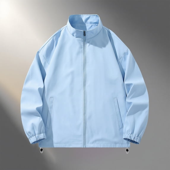 Winter Mens Shirts Plain Blue Zip Up Jacket Lightweight Pockets Collar Casual Clothes for Men