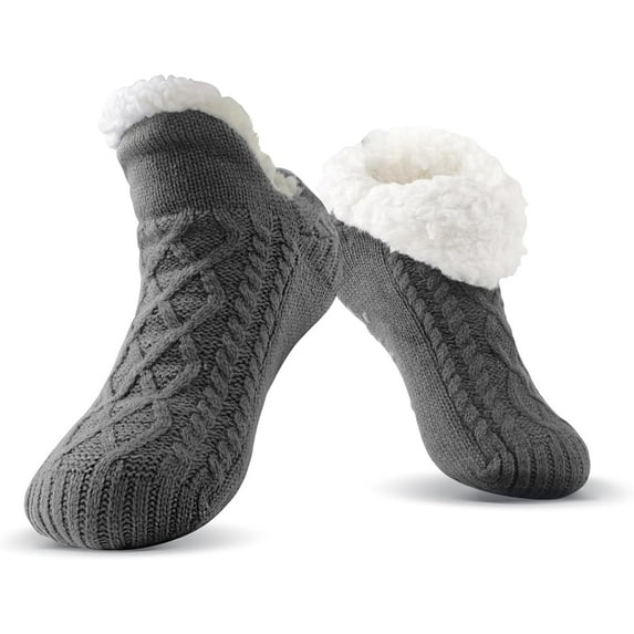 Winter Mens Slipper Socks, Mens Fuzzy Thermal Winter Cozy Fleece-Lined Warm Non-Slip Socks for Tile Floors