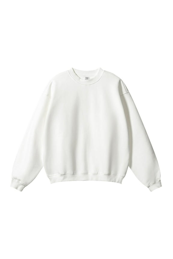 Winter Mens Sweatshirt White Pullover Long Sleeved Solid Color Loose Plus Size M