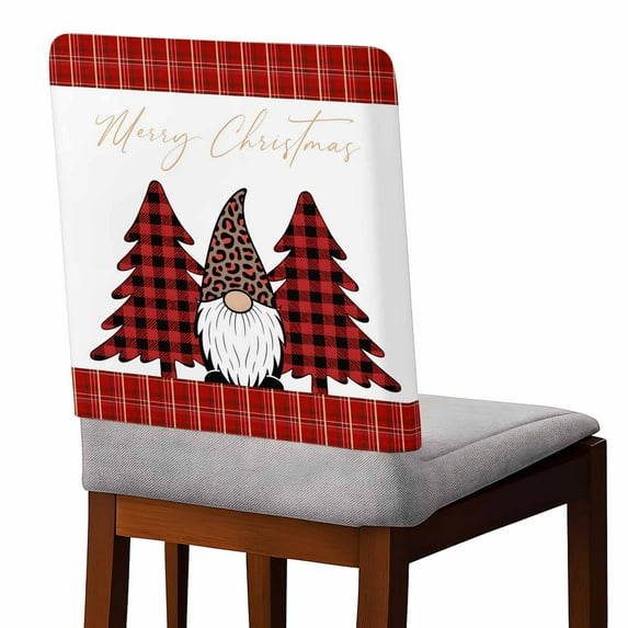 Winter Merry Christmas Chair Covers Set of 4 Christmas Tree Gnome Plaid Chair Back Covers Stretch Removable Washable Slipcovers Protector for Dining Room Kitchen Party Decor