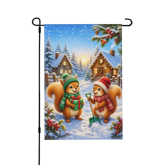 Winter Merry Christmas Squirrels Garden Flag For Outdoor Yard Decor 12x18 in