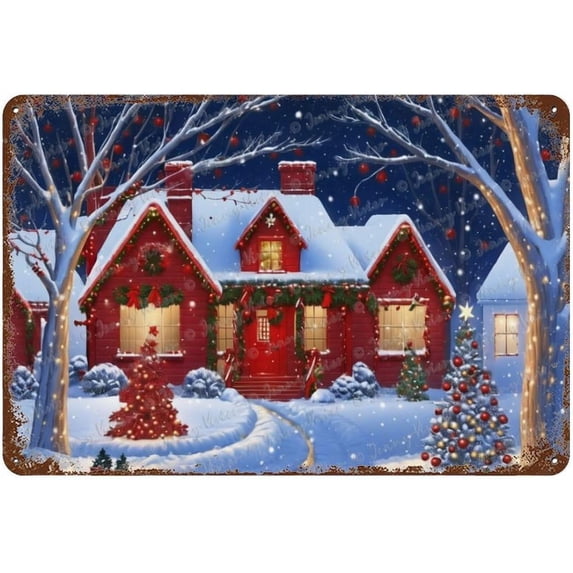 Winter Metal Signs Christmas Tree, Snow, Vintage Tin Sign Christmas Home Decor Cabin Wall Sign Decor Chic Shabby Farmhouse Tin Sign Yard Sign, Garden Sign, Garage Sign 12x8 inches