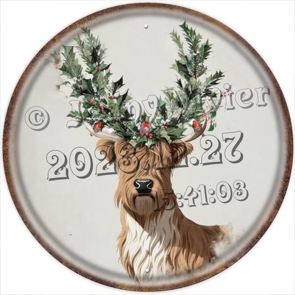 Winter Metal Signs Cow Round Vintage Tin Sign Christmas Holly Home Decor Cabin Wall Sign Decor Watercolor Rustic Deer Winter Wall Art Sign Chic Shabby Farmhouse Tin Sign 12x12 inches