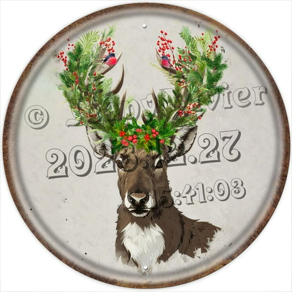 Winter Metal Signs Deer Round Antique Tin Sign Christmas Holly Home Decor Cabin Wall Sign Decor Watercolor Rustic Deer Winter Wall Art Sign Rustic Farmhouse Sign 12x12 inches