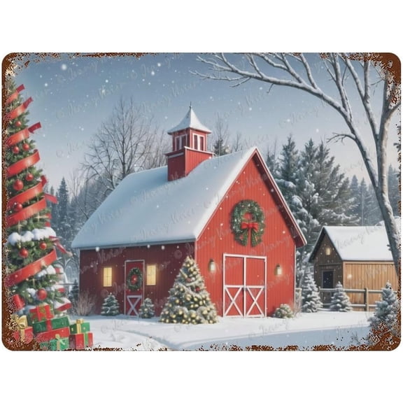Winter Metal Signs Snow Vintage Tin Sign Christmas Home Decor Cabin Wall Sign Decor Red Cabin Rustic Wall Art Sign Chic Shabby Farmhouse Tin Sign Garage Sign 12x16 inches