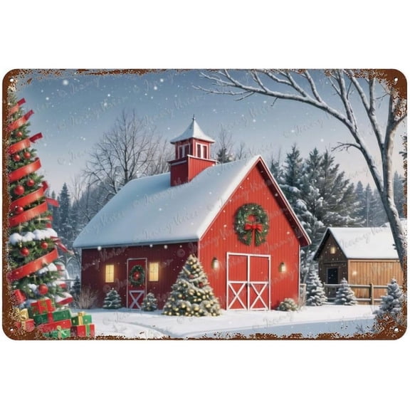 Winter Metal Signs Snow Vintage Tin Sign Christmas Home Decor Cabin Wall Sign Decor Red Cabin Rustic Wall Art Sign Chic Shabby Farmhouse Tin Sign Garage Sign 5.5x8 inches