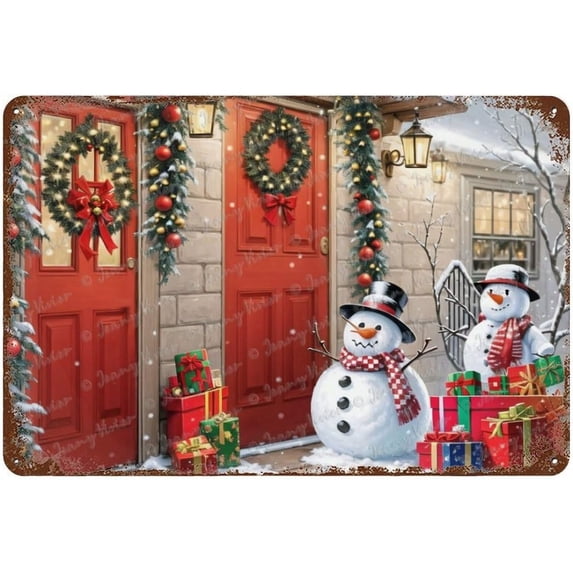 Winter Metal Signs Snowman Vintage Tin Sign Christmas Home Decor Cabin Wall Sign Decor Rustic Farmhouse Wall Decor For Bedroom Kitchen Porch Garden Yard Garage Decor 12x8 inches