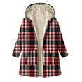 thumbnail image 1 of Winter Mid Length Jacket Womens Thicken Sherpa Fleece Lined Over Coat Polka Dots Printed Hooded Zipper Sweatshirts (M, Red-Plaid), 1 of 7