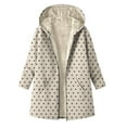 thumbnail image 1 of Winter Mid Length Jacket Womens Thicken Sherpa Fleece Lined Over Coat Polka Dots Printed Hooded Zipper Sweatshirts (S, Beige-Dots), 1 of 7
