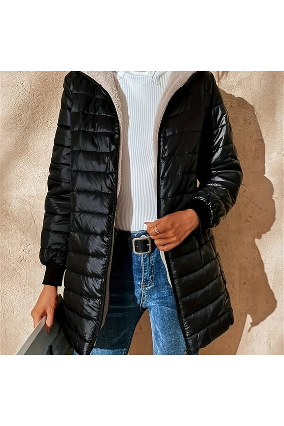 Winter Mid-Length Hooded Slim Fleece Thickened Jacket Warm Jacket