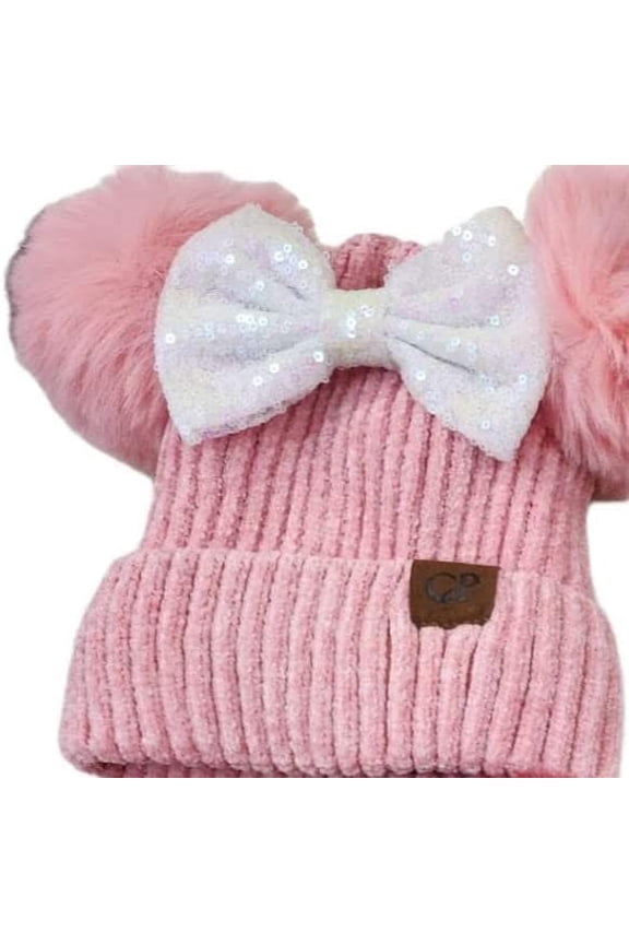 Winter Minnie inspired Pom Beanie, Mickey minnie hat, winter hat , Mickey Minnie inspired , faux pearl beanie, Pom Pom hat / beanie