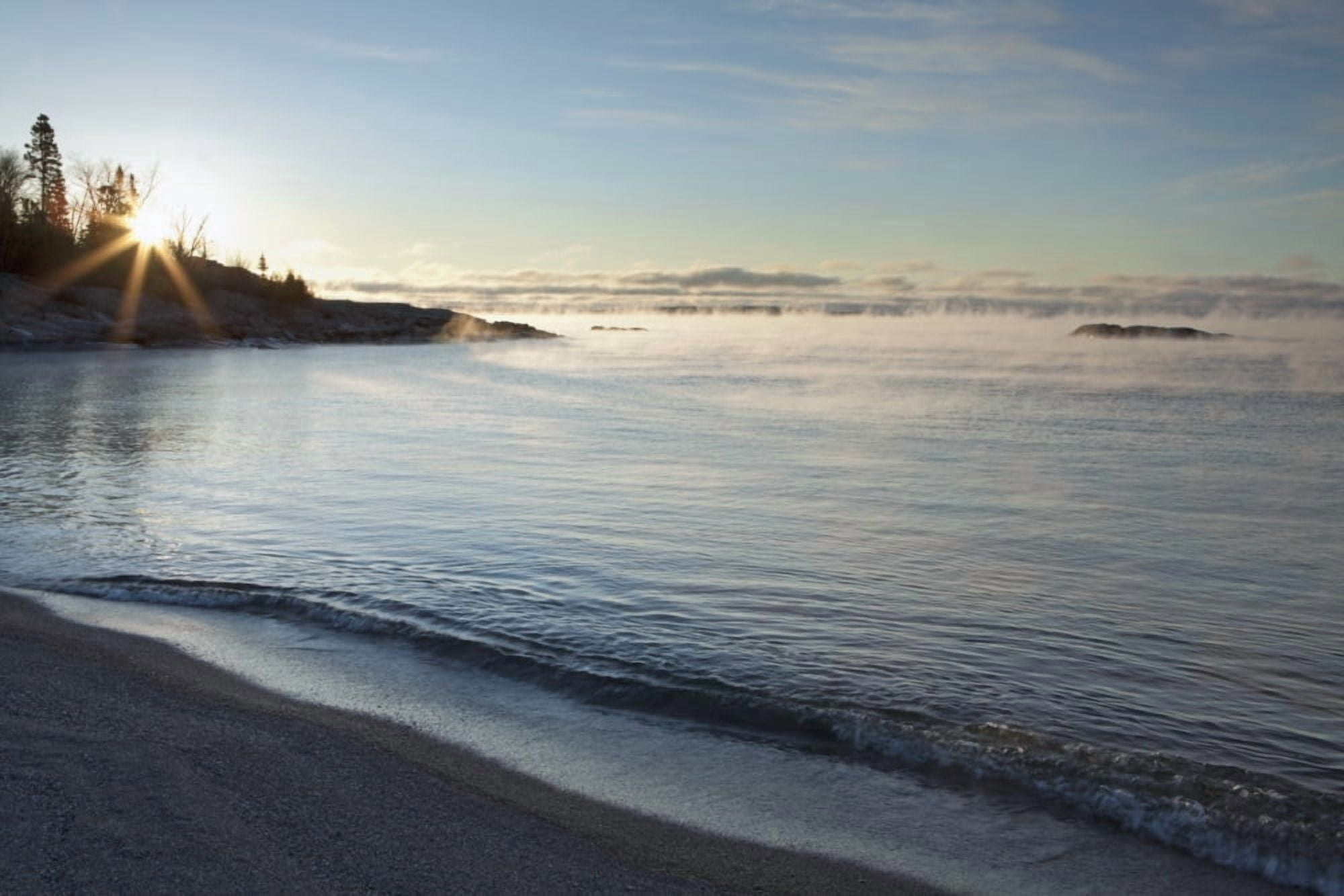 Winter Mist On Lake Superior At Sunrise Terrace Bay Ontario Canada Canvas Art - Susan Dykstra Design Pics (19 x 12)