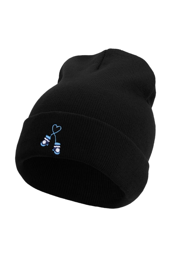 Winter Mittens Embroidered 12 Inch Long Knitted Beanie - Black OSFM