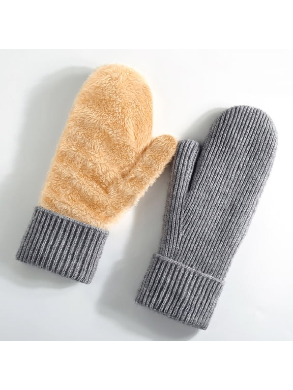 Winter Mittens Gloves For Women Warm Thermal Fleece Lined Thick Knitted Soft Cozy Wool Mittens For Cold Weather (Free Size, Gray)