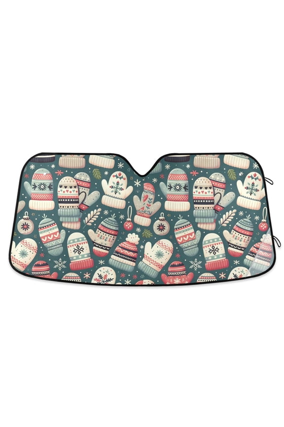 Winter Mittens and Snow Car Windshield Sun Shade Foldable Car Front Window Visor Heat and UV Protection 55x27.6