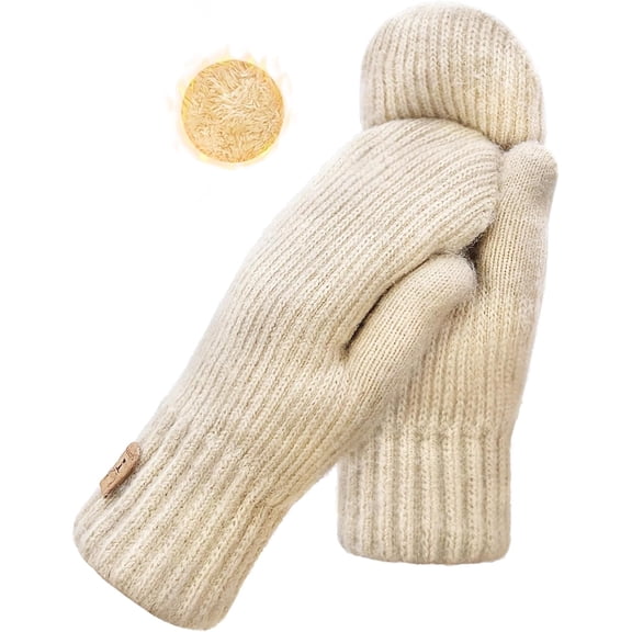 Winter Mittens for Women Warm Fleece Cozy Knit Thick Thermal Wool Snow Gloves & Mittens for Cold Weather Gifts