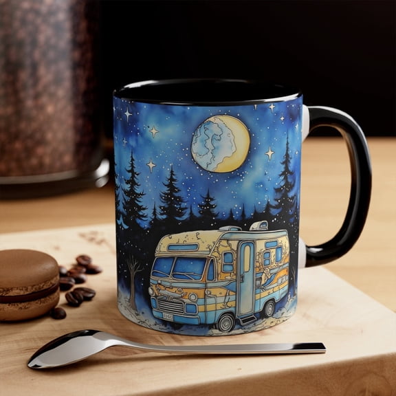 Winter Mountain Camping Mug: North Woods Ceramic Coffee Cup