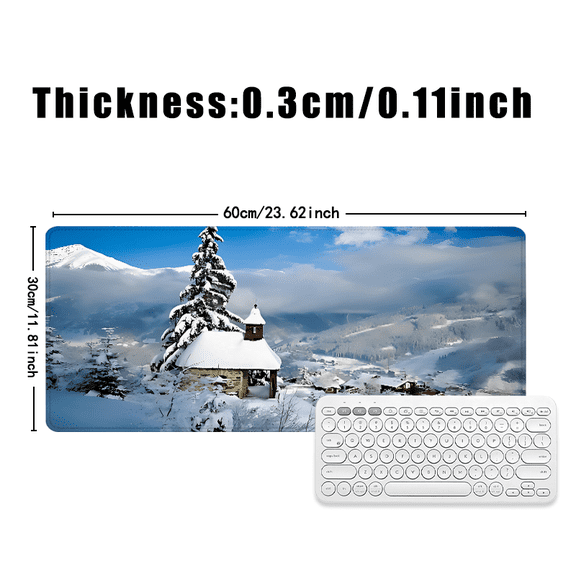 Winter Mountain Chapel Mouse Pad 31.5 x 11.82 Inches Rubber Desk Accessory for Office and Home Use