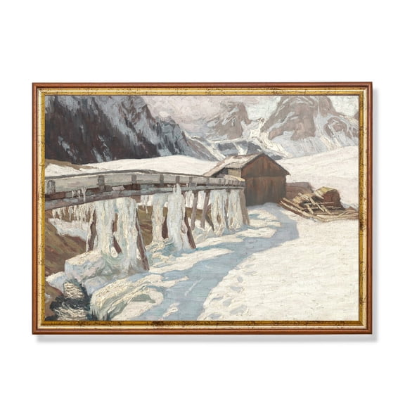 Winter Mountain Landscape Rustic Chalet Print Poster, Size 8x12 UNFFRAMED F03.1.7l394