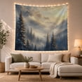 thumbnail image 1 of Winter Mountain Landscape with Sunlit Peaks in Misty Valley, Serene Illustration for Nature Lovers, Scenic Nature Art, Housewarming Gift Tapestry Wall Hanging for Living Room and Bedroom, 1 of 7