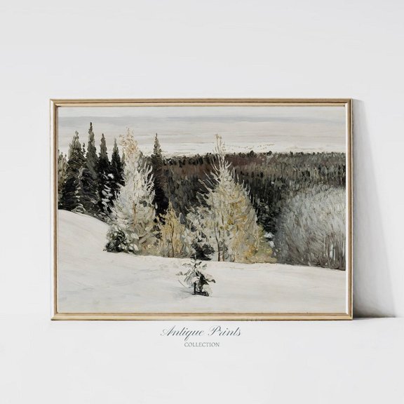 Winter Mountain Landscape Wall Art, Vintage Farmhouse Festive Decor, Cottage Winter Festive Decor, Snowy Forest, Poster, Unframed Poster Size 8x12