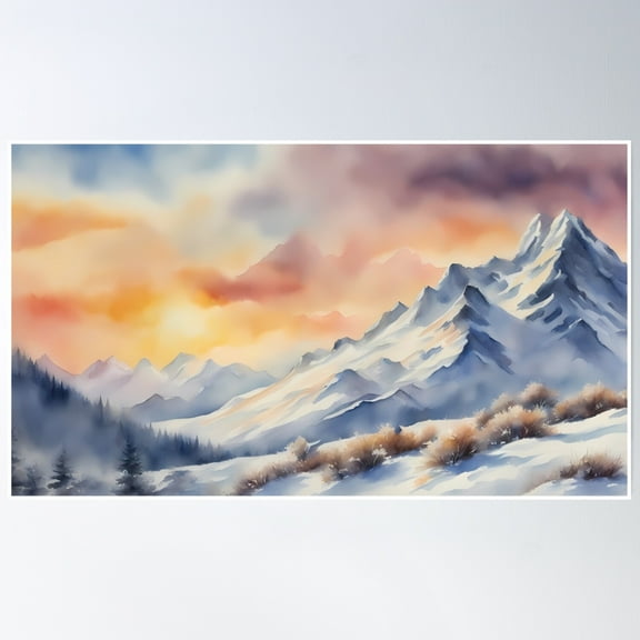 Winter Mountain Morning Poster Wall Art, Modern Wall Decor, 24x36 UNFRAMED