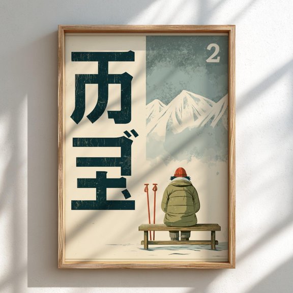 Winter Mountain Scene Japanese Poster, Vintage Wall Art, Retro Decor, Poster Only