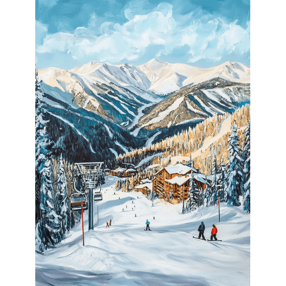 Winter Mountain Ski Resort Canvas PaintingSuitable for Living RoomOffice Hotel and Ski Lodge Decoration.