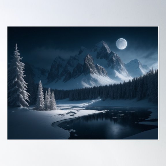 Winter Mountain Snowy Landscape 3 Ai Generated Art For Living Room Bedroom Art Poster , Poster Print Only